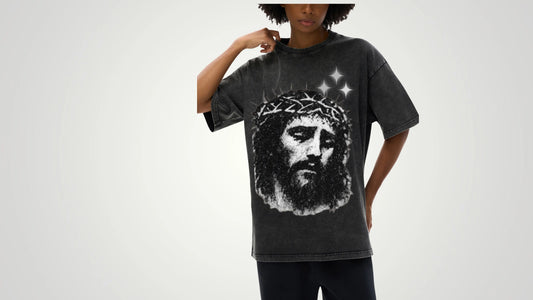 Jesus Christ illustration acid wash oversize tee - ThornsofVictory