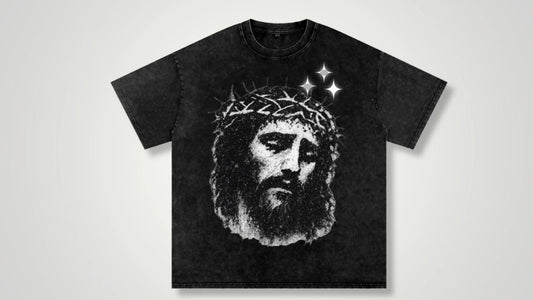 Jesus Christ illustration acid wash oversize tee - ThornsofVictory