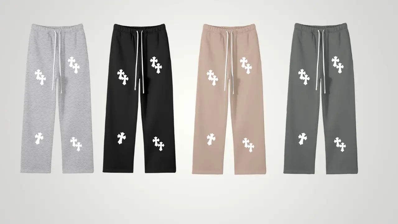 Chrome cross straight fleece pants - ThornsofVictory