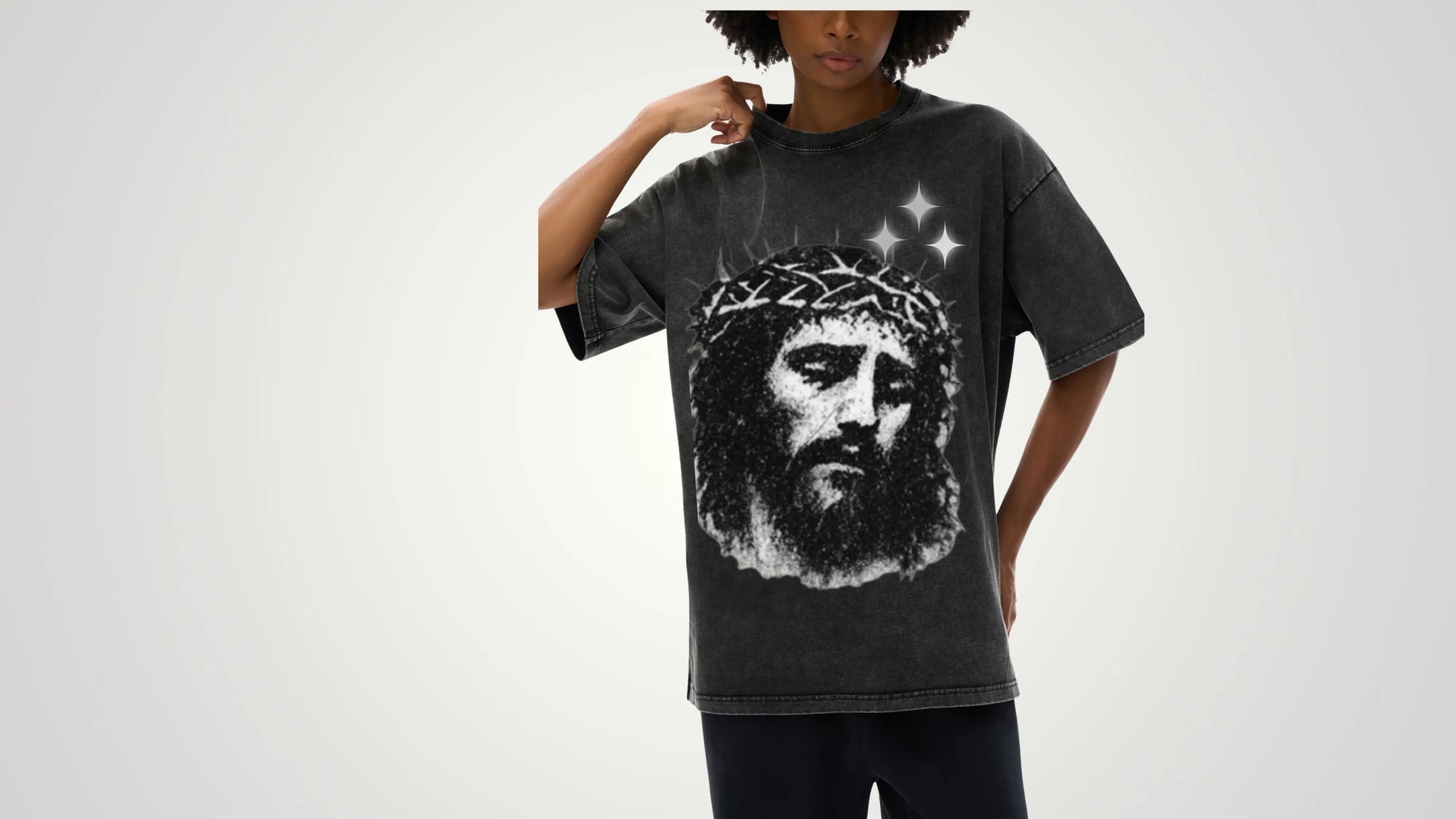 Jesus Christ illustration acid wash oversize tee - ThornsofVictory