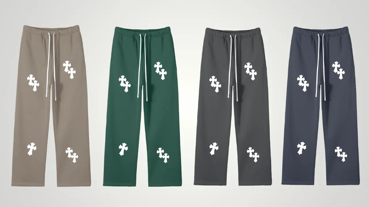 Chrome cross straight fleece pants - ThornsofVictory