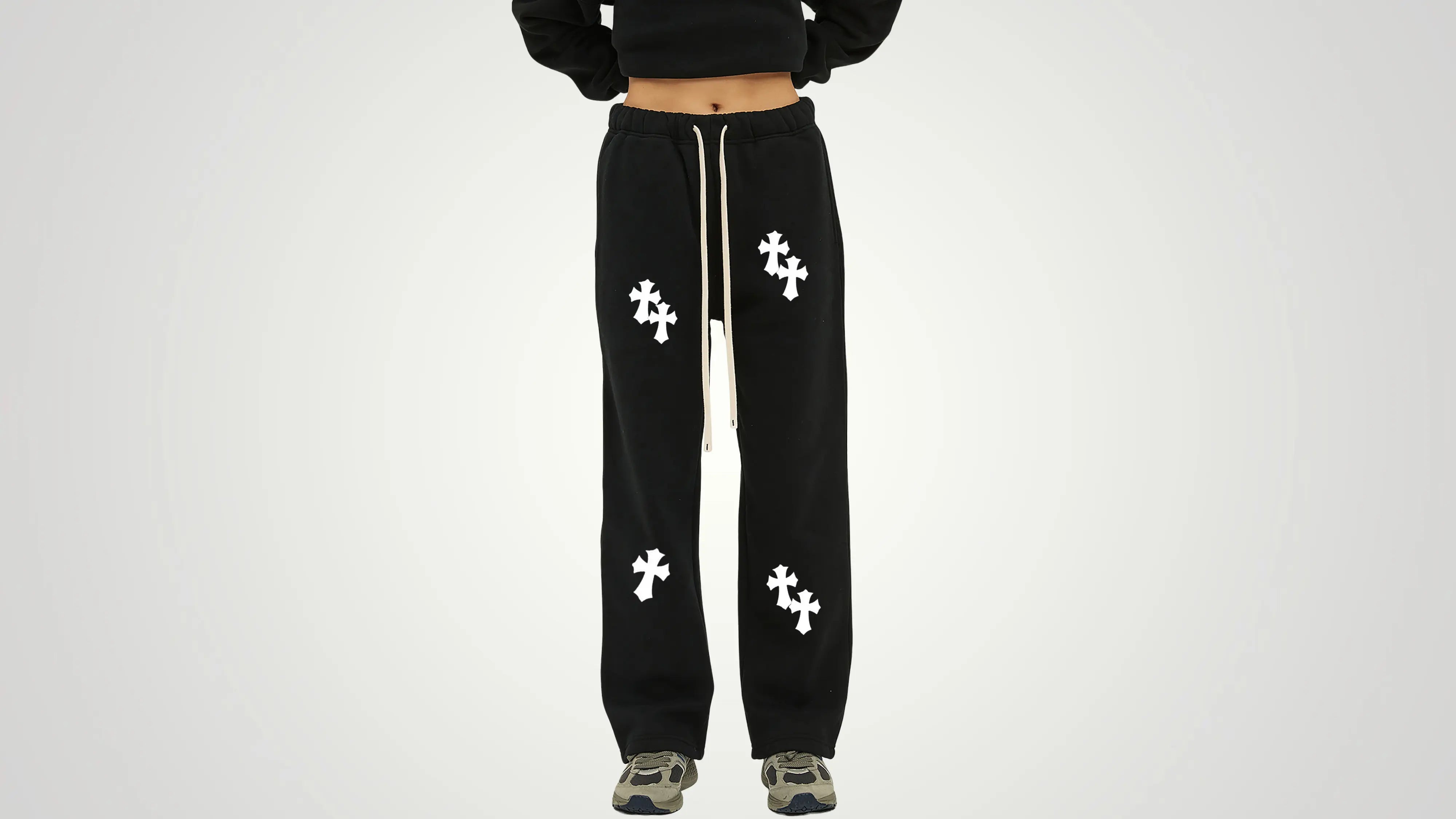 Chrome cross straight fleece pants - ThornsofVictory