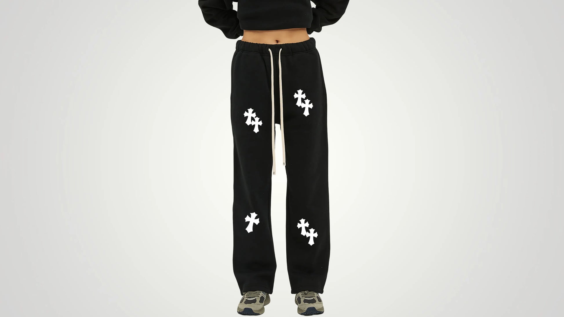 Chrome cross straight fleece pants - ThornsofVictory
