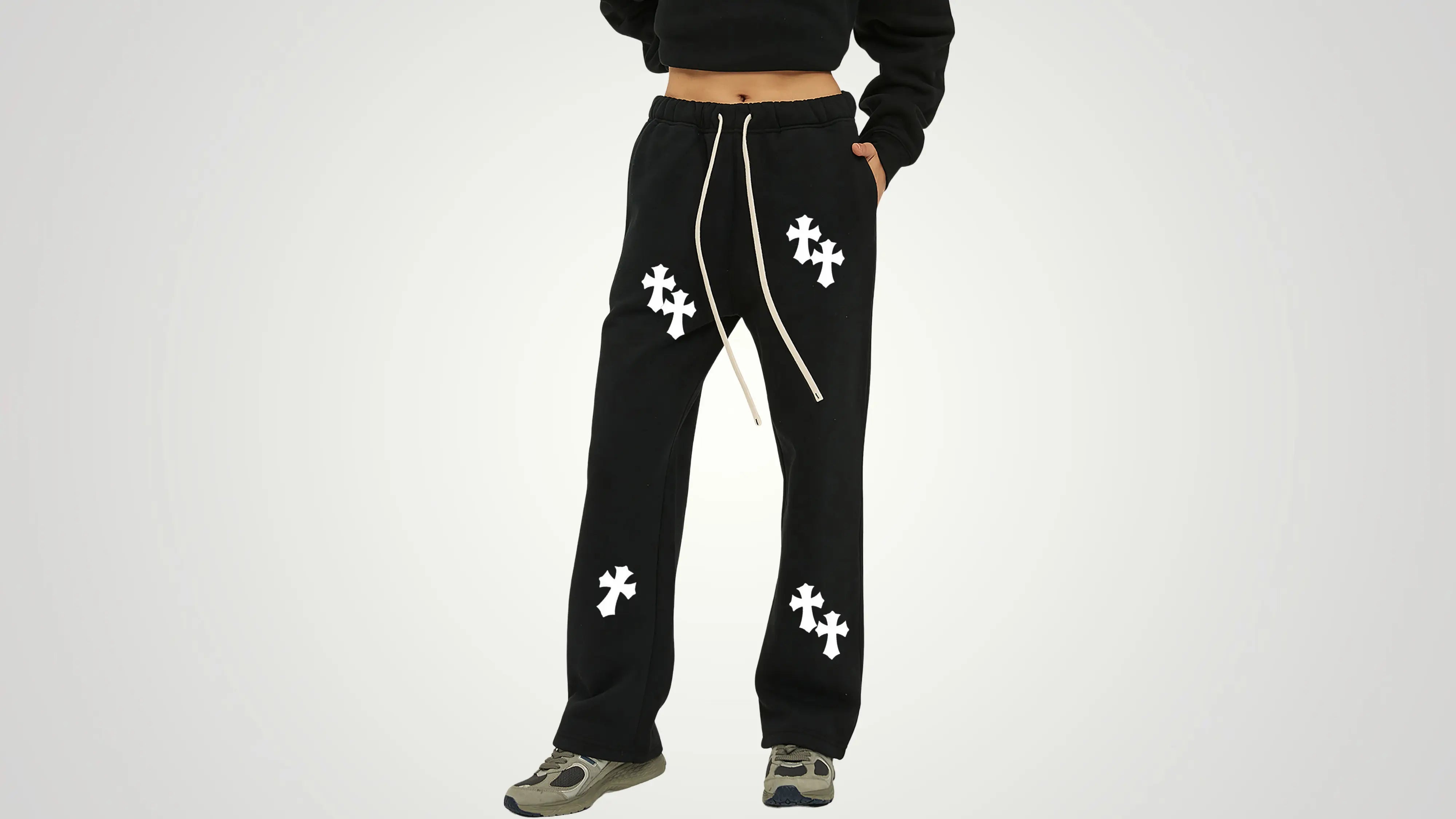 Chrome cross straight fleece pants - ThornsofVictory