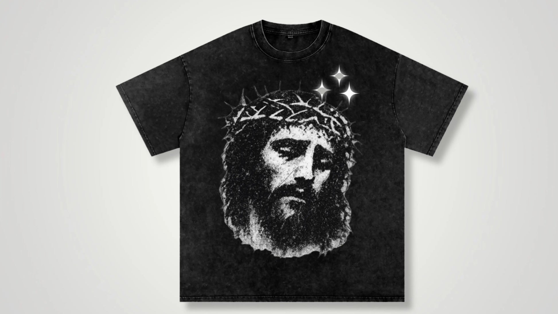 Jesus Christ illustration acid wash oversize tee - ThornsofVictory