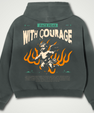 Face fear with courage frayed sunfade boxy hoodie ODMPOD
